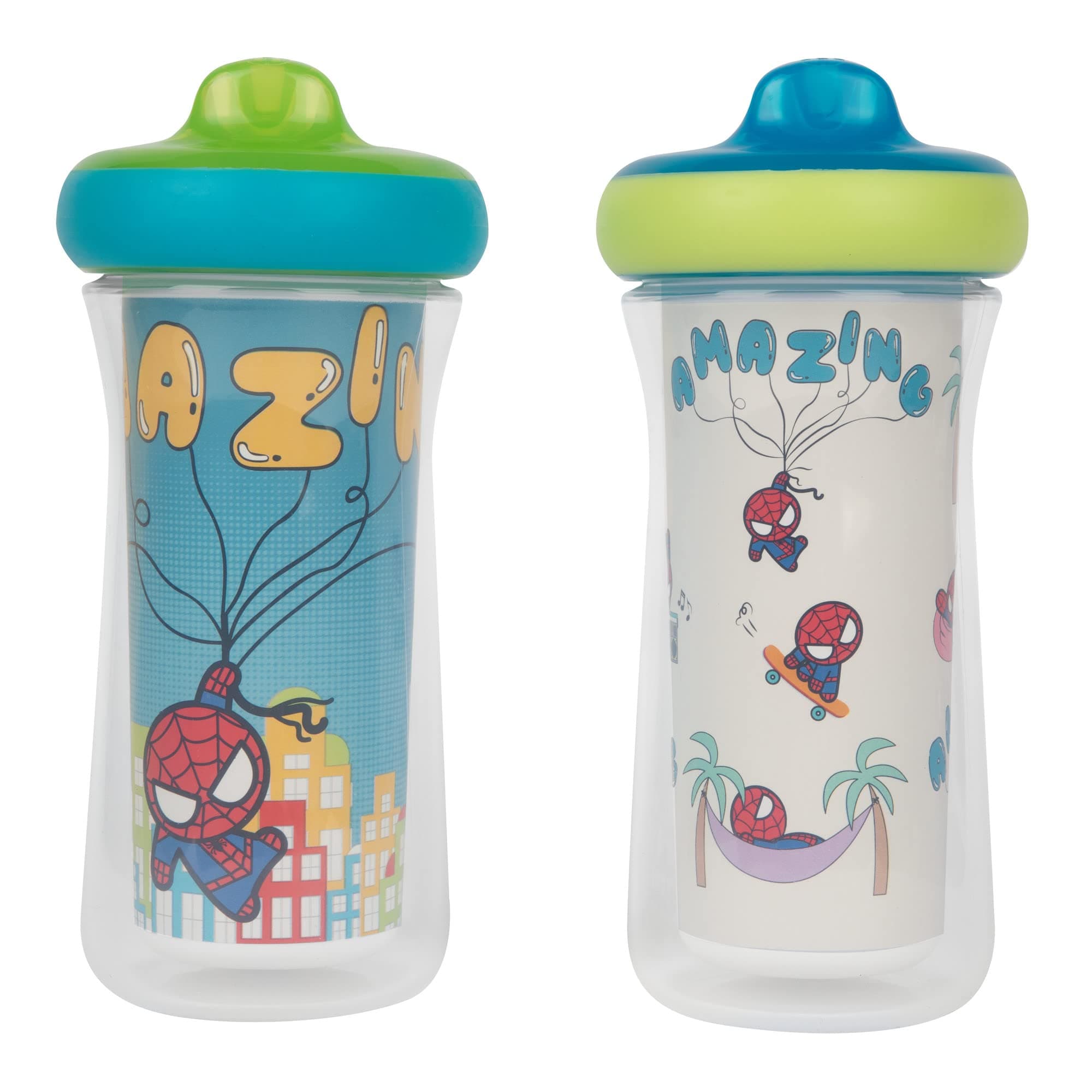 Marvel Insulated Sippy Cups - Spill Proof Insulated Toddler Cups with Bite-Resistant Hard Spout - 9 Ounces - 2 Count
