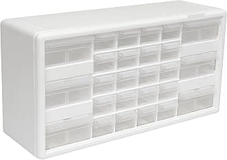 Akro-Mils 26-Drawer Plastic Drawer Storage Cabinet for Garage Organization, Bead Organizer, Building Bricks Storage, Teacher Toolbox, Makeup Organizer, 20" W x 6" D x 10" H, 10124 White
