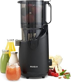Fridja f2500 Self-Feeding Juicer Machine - Premium Whole Fruit Masticating Slow Juicer - 135mm Feeding Chute, 250W - Cold Press Juice & Nut Milk Extraction - Full-Size - Matte Black [Energy Class A++]