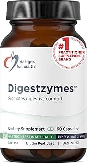 Designs for Health Digestzymes - Digestive Enzymes + Betaine Hydrochloride for Gas & Bloating Relief - Pepsin, Ox Bile, Lactase Enzyme & Lipase Enzymes for Digestion (60 Capsules)