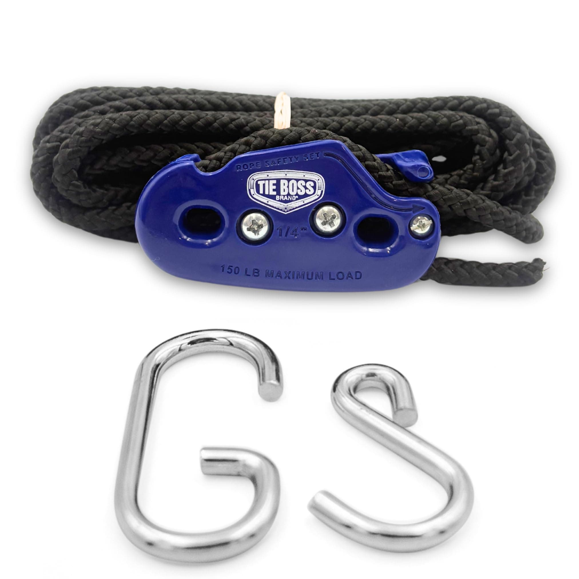 1/4 Inch, Medium Duty, (150 lbs Working Load Limit), Weather Resistant, Tie Down, Rope Tightening System, (w/15 ft Rope) (Pack of 1) (Blue)