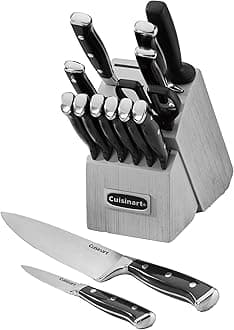 Cuisinart 15-Piece Knife Set with Block, High Carbon Stainless Steel, Forged Triple Rivet, Black/Gray C77BTR-15PG