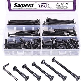 Swpeet 120Pcs M6x40mm/50mm/60mm/70mm/80mm Carbon Steel Black Hex Drive Socket Cap Bolts Barrel Nuts Kit with 1Pcs Hex Key, Screw Post Fit for Furniture Countsunk Belt Buckle Leather Binding Bolts