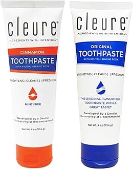Cleure Original & Cinnamon Toothpaste Set - Flavor-Free, Fluoride-Free - Helps Whiten Teeth - Natural Great Taste for Children & Adults - Unflavored & Cinnamon Flavor Bundle (4oz, 2 Tubes)