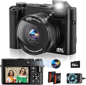 4K Digital Camera for Photography Autofocus, 64MP Dual-Lens Vlogging Camera for Video Anti-Shake, 3'' Selfie Flip Travel Cameras for YouTube, 16X Zoom Digital Camera with Flash Dial Battery Stand