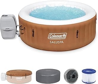 Ponderosa AirJet Inflatable Hot Tub, 2 to 4 Person Round Portable Outdoor Spa with 120 Air Jets and EnergySense Insulated Cover, 71" x 26"