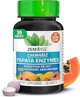 Chewable Papaya Enzymes for Digestion & Gut Support - Chewable Digestive Enzyme Blend with Papain and Bromelain for Digestive Health & Bloating Relief - Women & Men - 30 Tablets