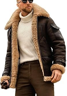 Mens Aviator Shearling Sheepskin Leather Bomber Flying Jacket