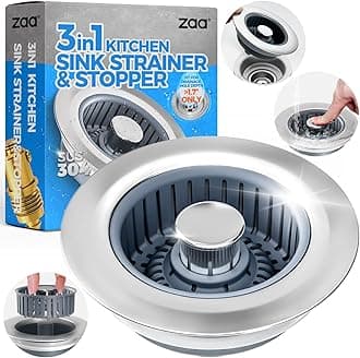 Sink Drain Strainer - Sink Stopper Kitchen Drain, 3 in 1 Kitchen Sink Drain Strainer with Anti-Clogging Basket, Kitchen Gadgets Clearance Sink Accessories, Fit US Standard 3-1/2'' Sink Hole, Silver