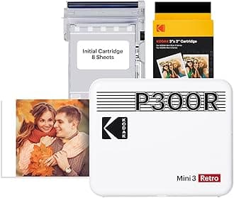 KODAK Mini 3 Retro 3x3'' Portable Photo Printer, 38 Sheets, Bluetooth Smartphone Printer for iOS & Android, Instant Color Prints, 4PASS Dye Sublimation, White