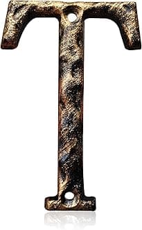 5.5 Inch House Numbers & Letters, Highly Visible Cast Iron Metal Home Address Number for Street Office Mailbox, Antique Brass (Letter T)