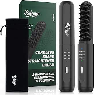 Beard Straightener Brush, REHOYO Cordless Straightening Comb with Different 3 Temperature, Rechargeable Anti-Scald and Auto-Off of Portable Salon for All Type