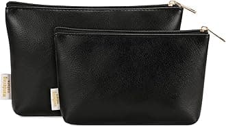 Wandering Nature Makeup Bag Small Cosmetic Bag for Purse 2 Pack Small Make Up Pouch Vegan Leather Cute Travel Pouch with Zipper for Women, Black, B-Black, Makeup Bag