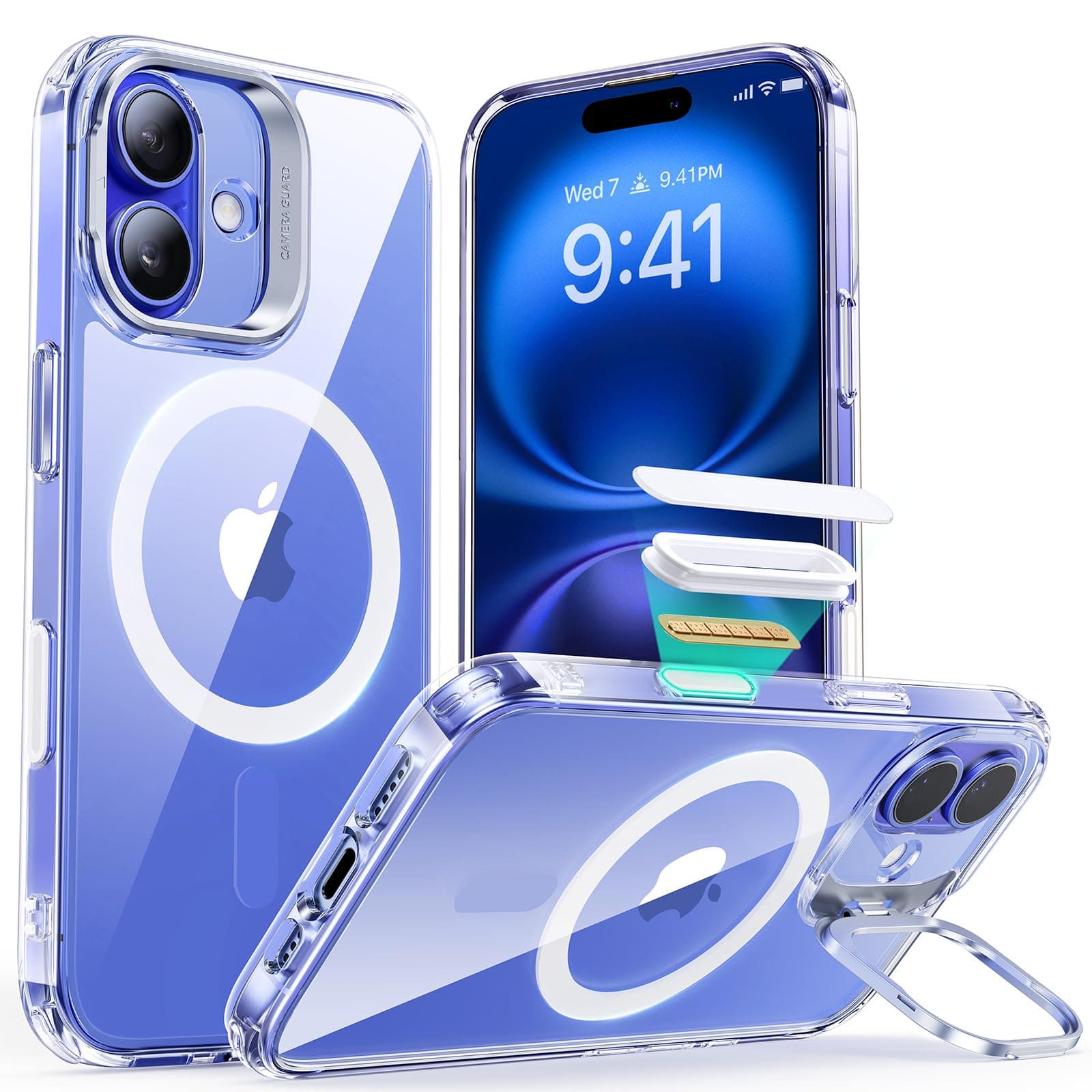 for iPhone 16 Plus Case, Compatible with MagSafe, Military-Grade Protective Case, Built-In Stash Stand Phone Case, Classic Series, Clear