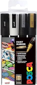 uni POSCA PC-5M Water-Based Paint Markers, Reversible Medium Tip (1.8-2.5mm), Assorted Colors, 4 Pack