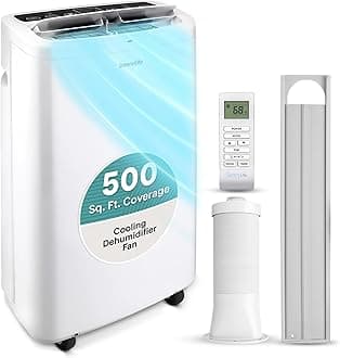 SereneLife Small Air Conditioner Portable 14,000 BTU with Built-in Dehumidifier - Portable AC unit for rooms up to 650 sq ft - Remote Control, Window Mount Exhaust Kit