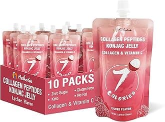 Hethstia Konjac Jelly Lychee Flavor Squeeze Pouch with Collagen Peptides, Low Calorie(7 Kcal), Gluten-Free, Keto, Vitamin C Drinkable Healthy Fruit Sweet Snacks & Gifts, 10 Packs, Zero Sugar