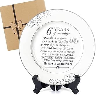 Iron Gifts for 6th Anniversary Decorations - 6 Year Anniversary Plate with Platinum Foil for Him Her Couples, Ceramic Plate with Stand 9"