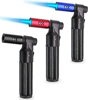 3 Pack Butane Torch Lighter Big Jet Flame Refillable Portable Butane Torch Adjustable Mini Blow Torch for Camping Grill Culinary Soldering Cooking Welding BBQ (Fuel Not Included)