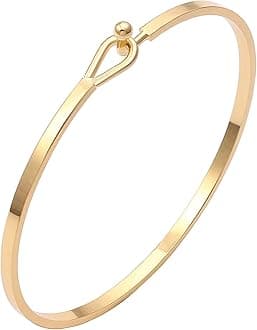 PERNNLA PEARL Dainty Gold Bar Bracelet for Women Simple Delicate Thin Cuff Bangle Hook Bracelet 18K Gold Plated Handmade Minimalist Jewelry
