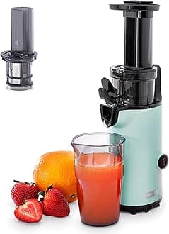 DASH Deluxe Compact Masticating Slow Juicer, Easy to Clean Cold Press Juicer with Brush, Pulp Measuring Cup, Frozen Attachment and Juice Recipe Guide - Aqua