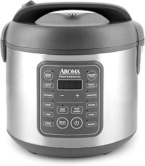 Professional Digital Rice Cooker, 10-Cup (Uncooked) / 20-Cup (Cooked), Multicooker, Slow Cooker, Steamer, Oatmeal Cooker, Egg Cooker, STS, 5 Qt, Gray, ARC-5200SG
