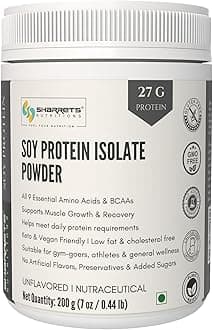 Sharrets Soy Protein Isolate Unflavored Powder 90%, 200g, for Beginners Athletes Men Women Gym Muscle gain