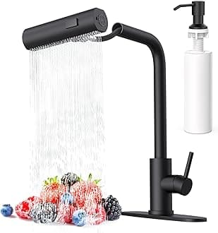 Matte Black Single Hole Kitchen Faucets with Pull Down Sprayer, Single Handle, High Flow Water, Pull Out Tap, Stainless Steel Sink Faucet, Suitable for Farmhouse Camper Laundry Rv Bar