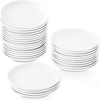 30 Piece Ceramic Appetizer Plates, 5.6 Inch Small Dessert Plates Set, White Round Plates for Bread, Butter, Snack, Lightweight Dinnerware Saucer Sets - Ivory, Oven, Microwave & Dishwasher Safe