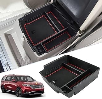 SKTU Compatible with 2022-2025 2026 Kia Carnival Center Console Organizer 2024 2025 2026 Carnival Accessories Insert ABS Materials Tray 2022-2026 Carnival Console Tray with Coin and USB Hole (Red)