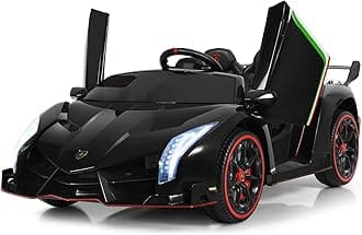 COSTWAY 12V Electric Ride on Car, 2-Seater Licensed Lamborghini Racing Cars with Remote Control, Swing Mode, LED Lights, Horn, USB/MP3/TF, 4 Suspension Wheels Vehicle for Kids (Black)