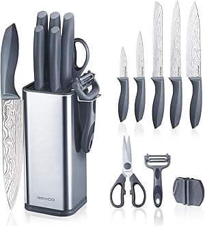 RAXCO 10-Piece Kitchen Knife Set | Stainless Steel Holder | Compact Design - Gray