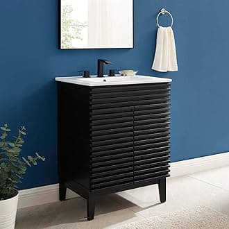Modway Render Mid-Century Bathroom Vanity with Sink in Black White
