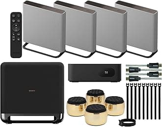 Sony BRAVIA Theater Quad Home Theater Surround Sound System with 4 Wireless Speakers (Gray) Bundle SASW5 Wireless Subwoofer, Monitor Isolation Pads, HDMI Cable, and Cable Ties (5 Items)