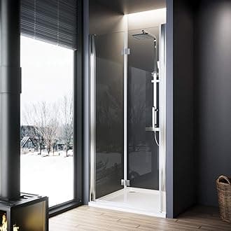 ELEGANT 900x1200mm Bifold Shower Enclosure with Tray Frameless Bathroom Shower Doors 6mm Safety Bi-Fold Glass, Wetroom Shower Cubicles Reversible Folding Shower Door