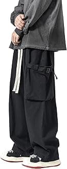 Men's Baggy Cargo Pants Casual Loose Fit Wide Leg Pants with Elastic Drawstring Waist