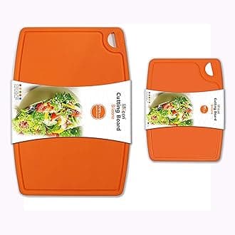 Liflicon Thick Cutting Boards for Kitchen Silicone Chopping Board Set of 2 Large14.6''x10.43'', Mini 9.1”x7.1” Non-slip Deep Drip Juice Groove Easy Grip Handle,Dishwasher Safe-Orange