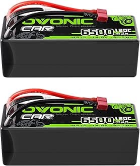 OVONIC 4S LiPo Battery 14.8V 6500mAh 120C with T to TRA Plug for RC Car RC Truck Airplane Helicopter Boat Car Racing RC Hobby (2 Packs)