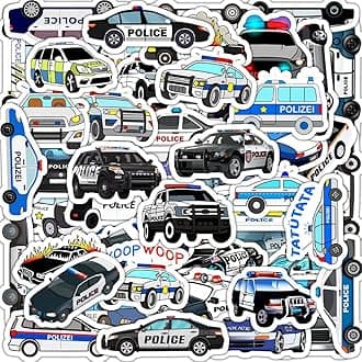 Police Car Stickers |50 Pcs Police Car Waterproof Vinyl Decals for Water Bottles Laptop Luggage Cup Computer Mobile Phone Skateboard Décor