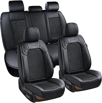 Coverado Seat Covers Full Set, 5 Seats Universal Seat Covers for Cars, Black Car Seat Covers Front Seats Back Seat Cover, Breathable Car Seat Cushion, Leather Seat Cover Seat Protector Fit Most Cars