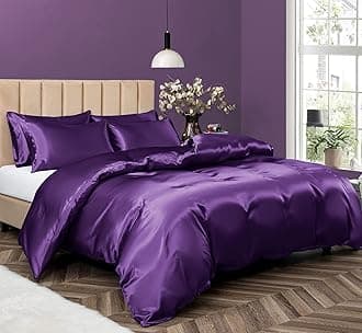 P Pothuiny 5 Pieces Satin Duvet Cover Full/Queen Size Set, Luxury Silky Like Purple Duvet Cover Bedding Set with Zipper Closure, 1 Duvet Cover + 4 Pillow Cases (No Comforter)