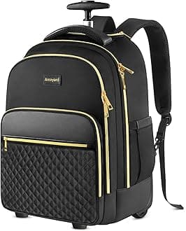 Arcoyard Rolling Backpack for Women, 17 inch Travel Laptop Wheeled Backpack with Anti Theft Zippers for Adults, Large Water Resistant Carryon Luggage Roller Bag Flight Approved for Work College, Black