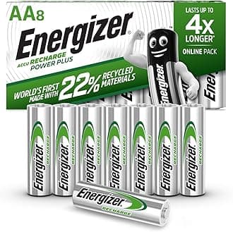 Recharge Power Plus - Rechargeable AA Batteries (8 Pack) - 2000 mAh NiMH Triple A Battery - 100% Recyclable Plastic Free Packaging