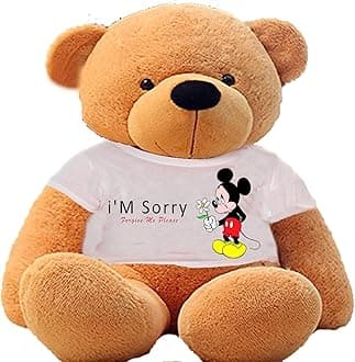 Hug'n'Feel® Soft Toys Big Teddy Bear Wearing I'm Sorry T-Shirt 3 feet Brown_T Shirt_ I'm Sorry Plush & Stuffed Toys
