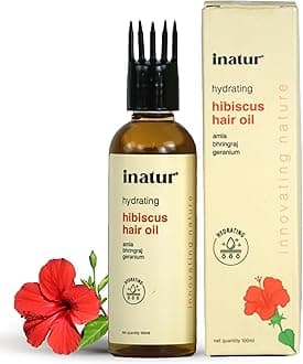 inatur Hibiscus Hair Oil for Hair Growth and Strength | With Almond Oil, Bhringraj, Amla, Jatamansi & Fenugreek | Ayurvedic Hair Oil for Dry, Damaged Hair & Hair Fall Control – 100ml