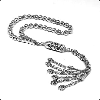 ALBATROSART -Antique Silver Plated Collection- (33 Beads) Worry Beads-Prayer Beads-Tesbih-Tasbih-Tasbeeh-Misbaha-Masbaha-Subha-Sebha-Sibha-Rosary (Metal Tassel 8mm 33 Beads)