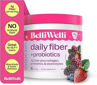 Belli Welli Fiber Supplement for Women & Men – Premium Daily Fiber Powder from Organic Acacia with Added Collagen, Electrolytes & Probiotics – No Bloat, Constipation & Gut Health Support (Wild Berry)