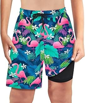 MaciReptBoys Swim Trunks Bathing Suit Youth Teen Boys Swimming Trunks with Compression Liner Kids Swimsuit Board Shorts 7-16