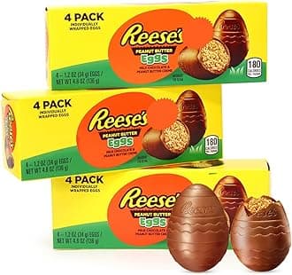 Reese Large Peanut Butter Eggs - 3 Pack Egg-Shaped Milk Chocolate Creme Filled Easter Candy, Holiday Sweets For Baskets Stuffers & Treats - 1.2 oz (4 Pieces Per Box)