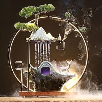 17In Water Fountains Indoor Tabletop Water Fall Humidifier with LED Light and Atomizer Mist, Zen Decor Meditation Japanese Decor Fake Plants Feng Shui Decor Festival Birthday Gift for Good Luck Wealth